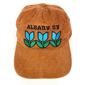 Vintage Albany NY Tulips Corduroy Snapback Hat Brown Floral Cap Adult OS